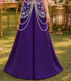 Royal Purple Embroidered Long Jacket Set with Pearl Detailing & Flared Palazzo | Ethnic Wear For Girls