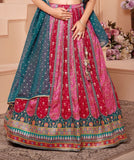 Pink & Teal-Royal Radiance Mirror Work Lehenga Set
