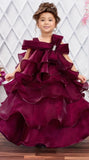 Deep Wine -Layered Ruffle Long Gown