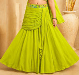 Lime Green Embroidered Crop Top & Draped Lehenga Set
