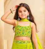 Lime Green Embroidered Crop Top & Draped Lehenga Set