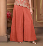 Coral Orange Embroidered Sleeveless Peplum Top & Wide-Leg Palazzo Set | Ethnic Wear For Girls