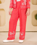 Tomato Red Floral Embroidered Blazer Set