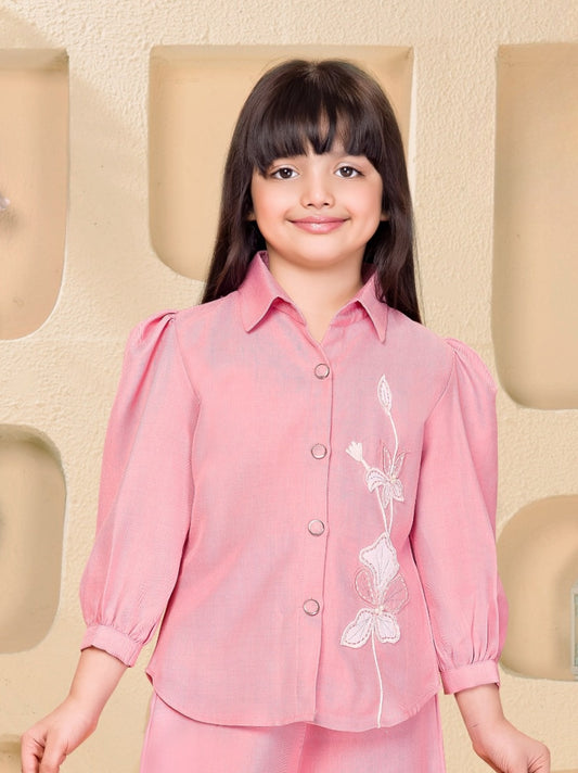 Pink Palazzo Set with Floral Embroidery