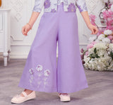 Royal Purple Floral Jacket Palazzo Set | Party Wear Kids Outfit for Girls