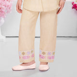 Beige Embroidered Kurta Pant Set with Pastel Threadwork | Kids Western Wear for Girls