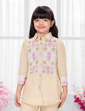 Beige Embroidered Kurta Pant Set with Pastel Threadwork | Kids Western Wear for Girls