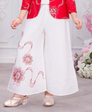 Red Embroidered Jacket Co-Ord Set with Ivory Top & Palazzo | Party Wear Outfit for Girls