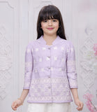 Purple Embroidered Kurta with Ivory Palazzo Set | Kids Western Wear Outfit for Girls