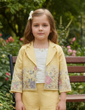 Yellow Embroidered Jacket Co-Ord Set with Top & Palazzo | Kids Western Wear Outfit for Girls