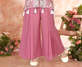 Pink Rose Printed Palazzo Set with High Neck Tassel Kurti