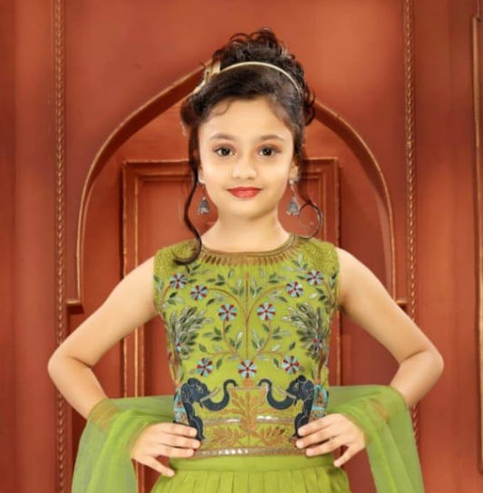 Parot Green - Elephant Embroidered Lehenga Choli