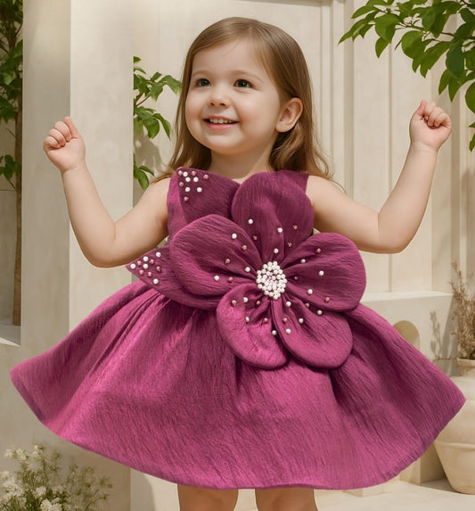 Mulberry Purple Giant Floral Pearl Party Dress