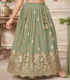 Pista Green Lehenga Choli with Golden Embroidery