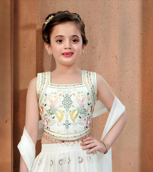 Off White Floral Embroidered Palazzo Set