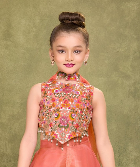 Peach Embroidered Palazzo Set