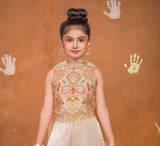 Cream Embroidered Crop Top with Flared Palazzo Set | Ethnic Outfit for Girls