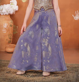 Lavender Embroidered Crop Top with Foil Print Flared Palazzo Set | Ethnic Outfit for Girls