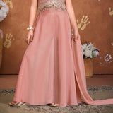 Pink Embroidered Crop Top with Flared Palazzo & Dupatta Set | Ethnic Outfit for Girls