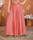 Peach Embroidered Crop Top with Palazzo & Dupatta Set | Ethnic Outfit for Girls