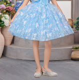 Powder Blue Floral Party Short Frock | Party Wear Kids Dress for Girls