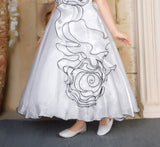 White Blush Swirl Designer Party Long Gown | Party Wear Kids Dress for Girls