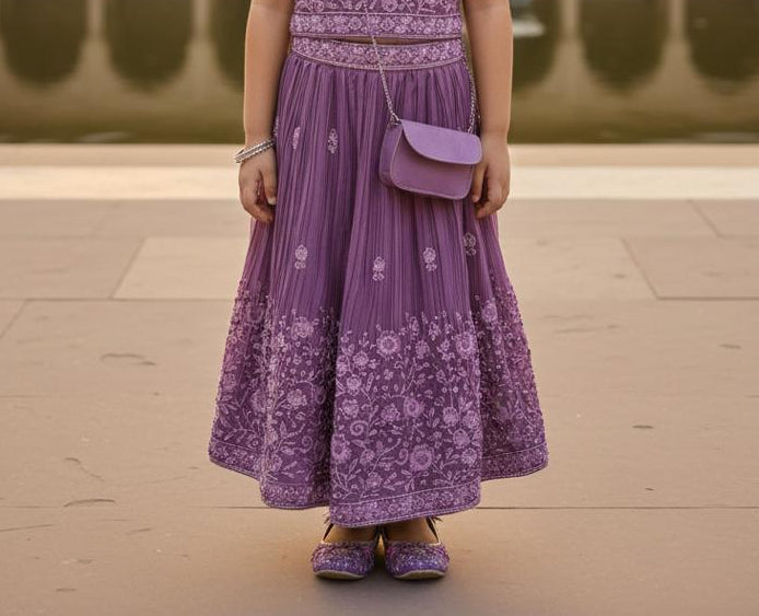Purple Handwork Kids Lehenga Ensemble