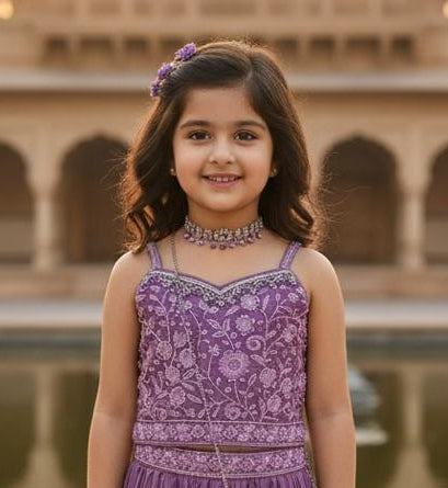 Purple Handwork Kids Lehenga Ensemble
