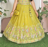 Yellow Gold Multicolour Threadwork Lehenga Set