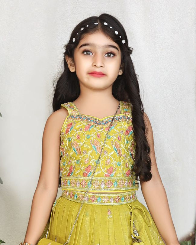 Yellow Gold Multicolour Threadwork Lehenga Set