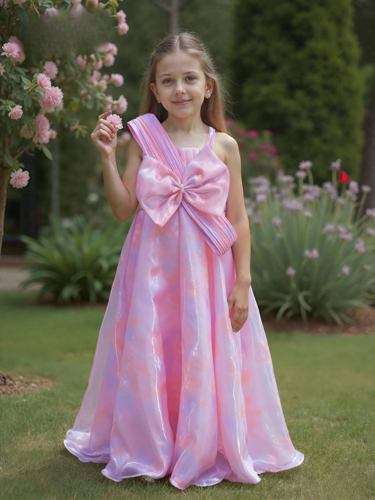 Pink - Rosy Glow Bow Long Gown