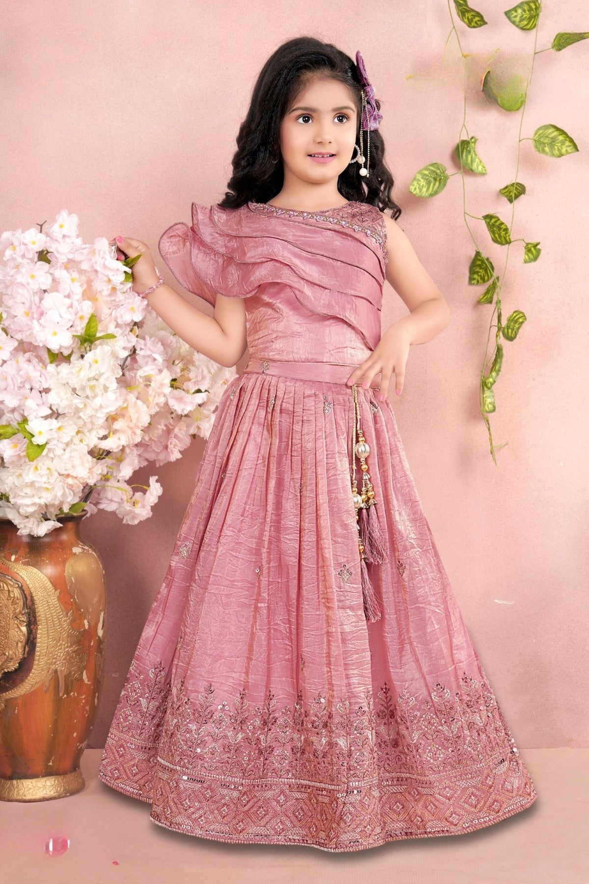 Rosewood Pink -Falaknuma Frill Lehenga Set