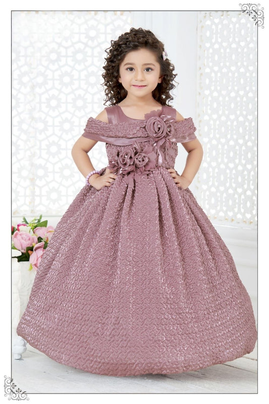 Onion Pink -Floral Textured Long Gown