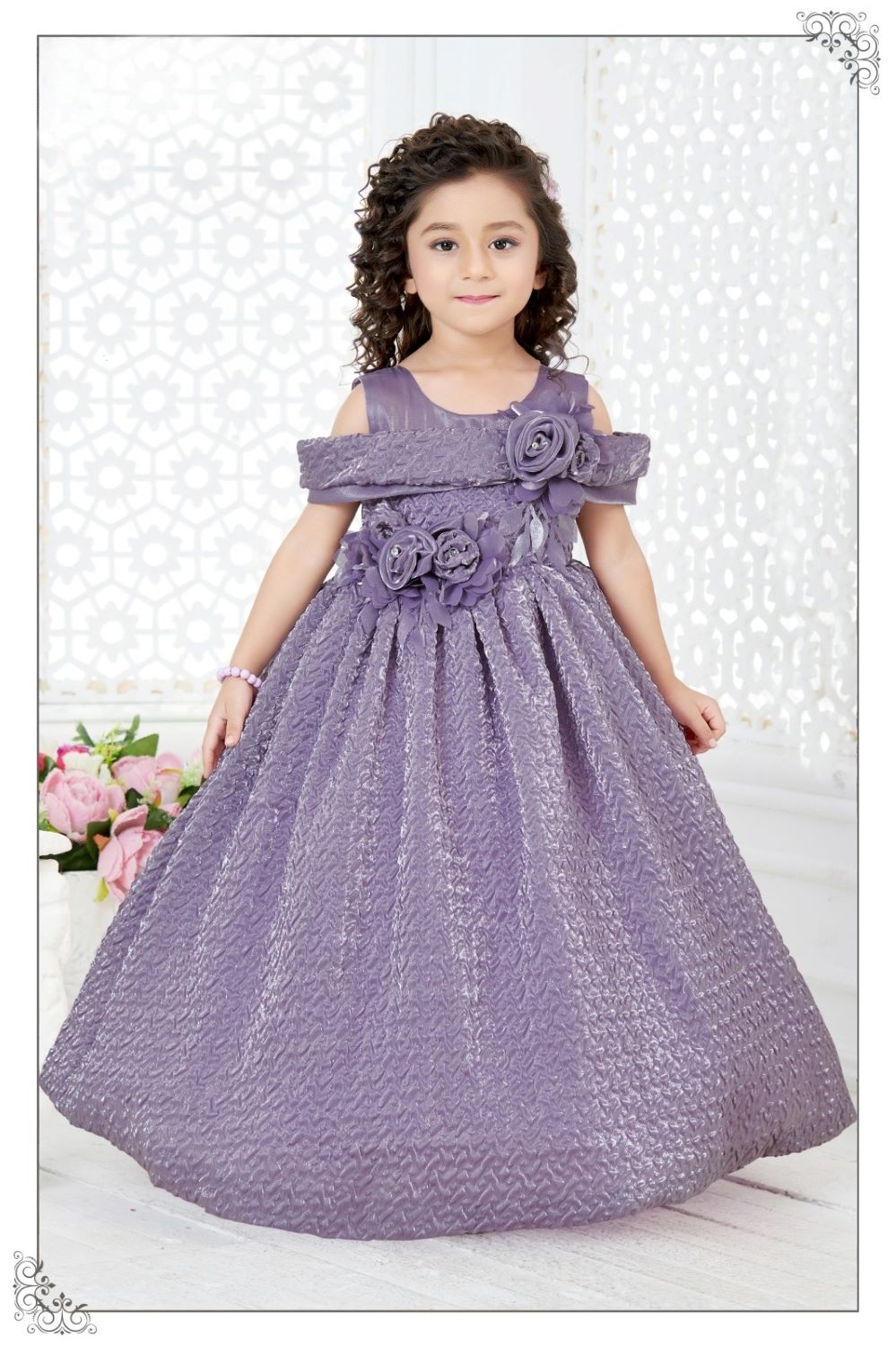 Lavender -Rosette Textured Long Gown