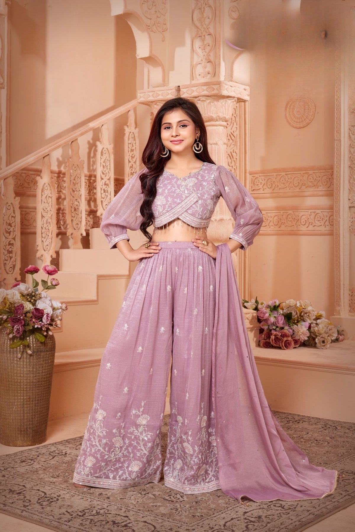 Lavender Bloom - Embroidered Palazzo Set