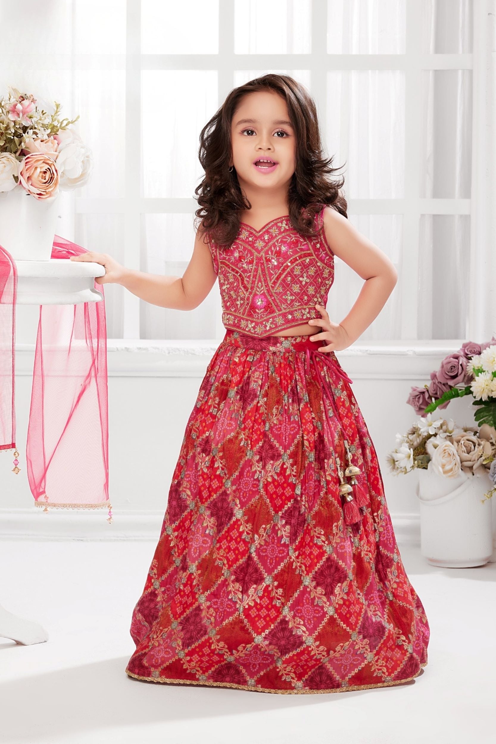 Rani Pink & Maroon with Golden Embroidery Work Lehenga Set