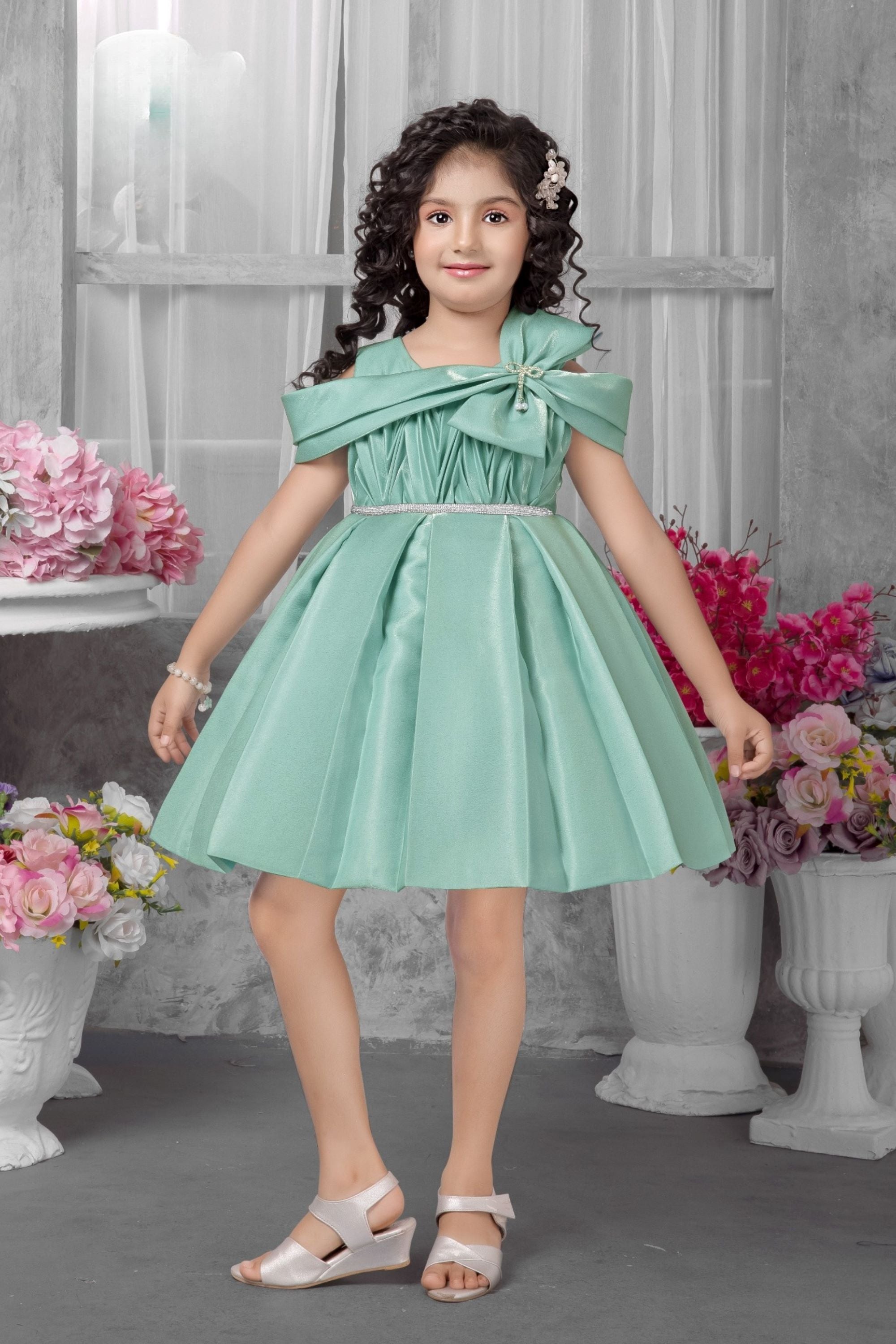 Mint Green -Off Shoulder Party Short Frock
