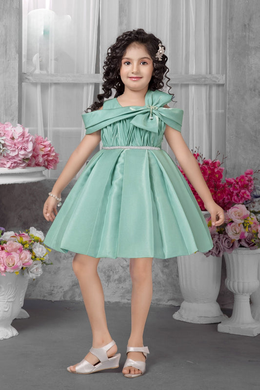 Mint Green -Off Shoulder Party Short Frock