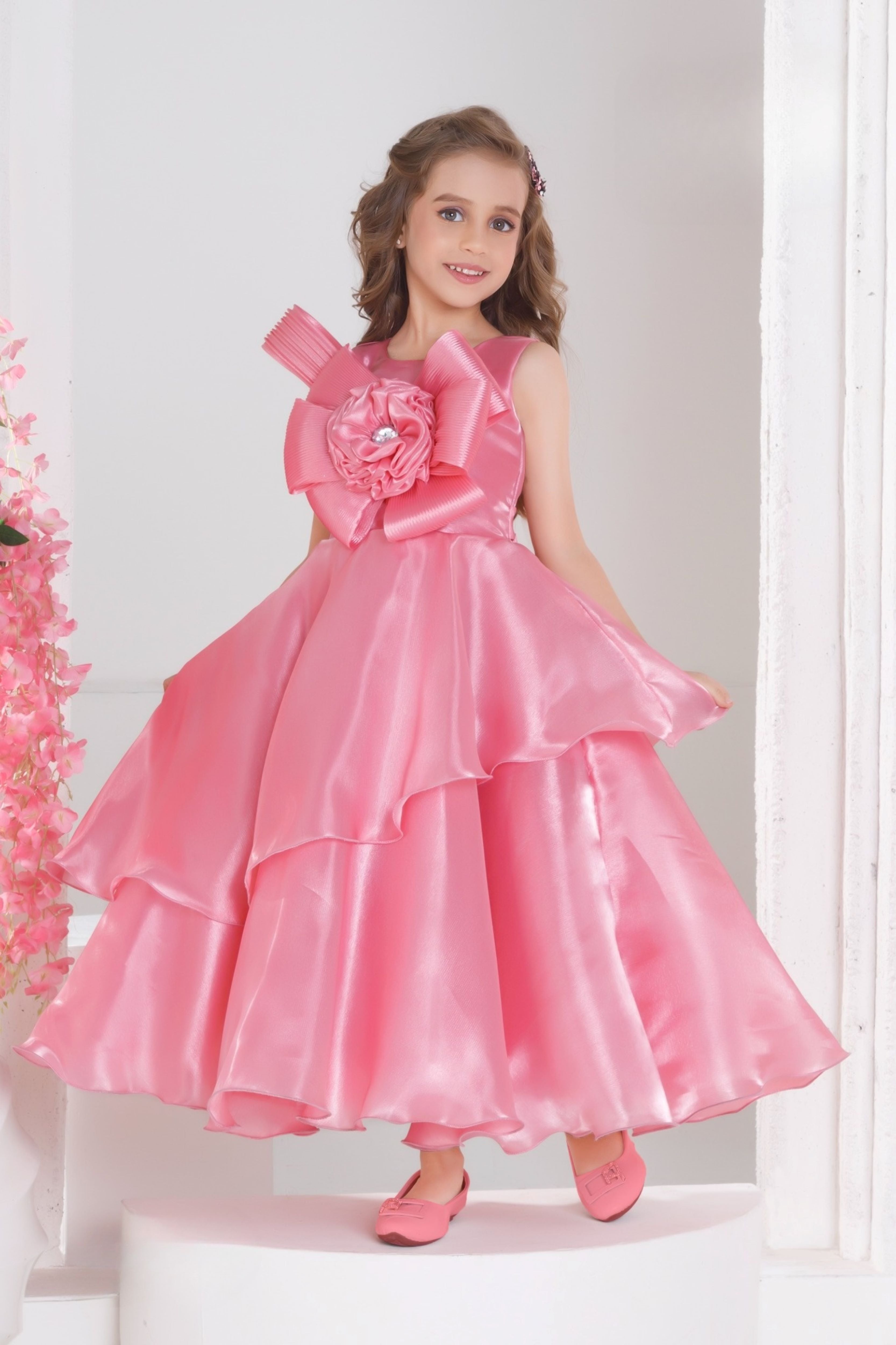 Baby Pink -Layered Petal Long Gown