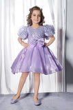 Purple -Puff Sleeve Bow Short Frock