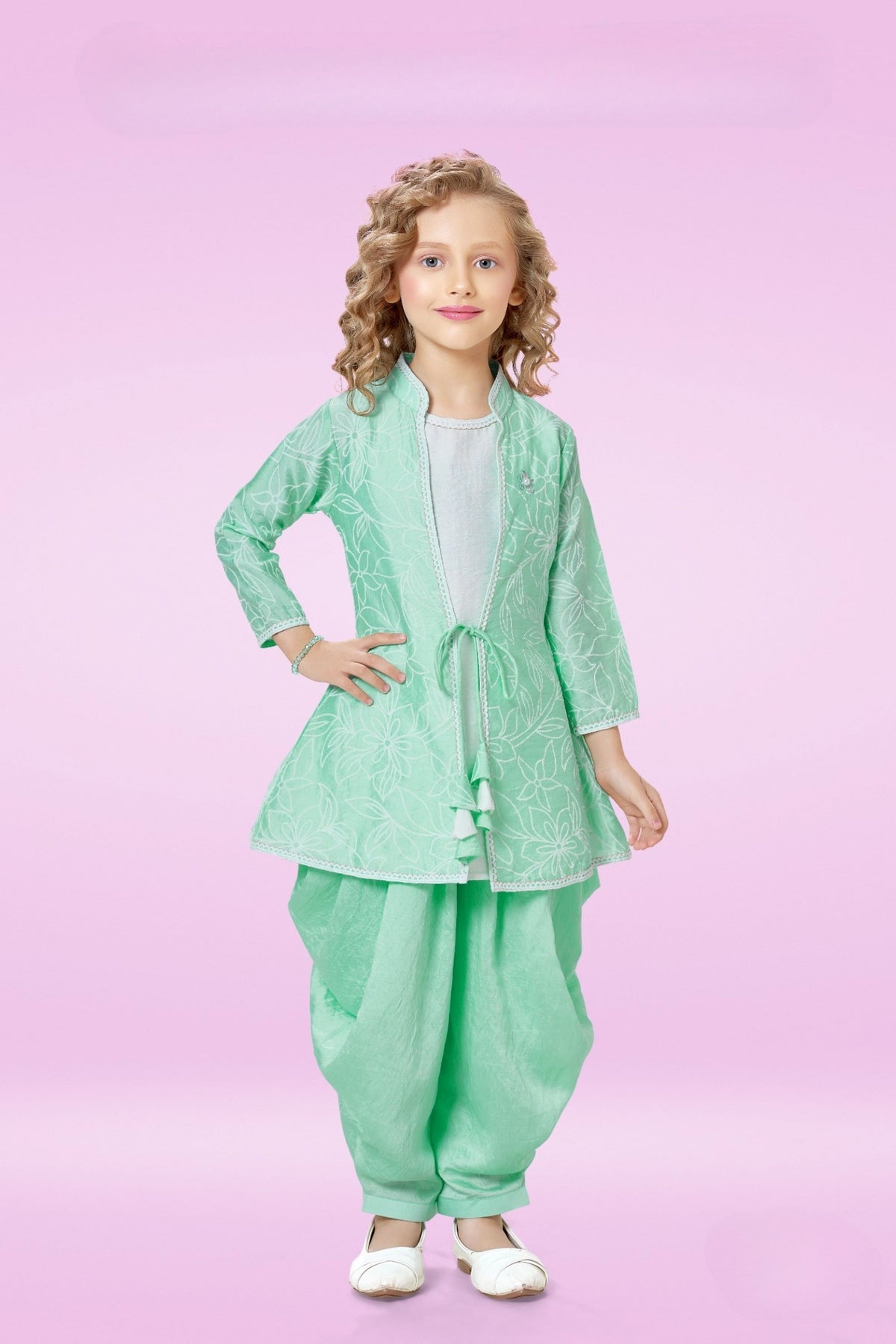 Mint Green - Ethnic Embroidered Dhoti Set