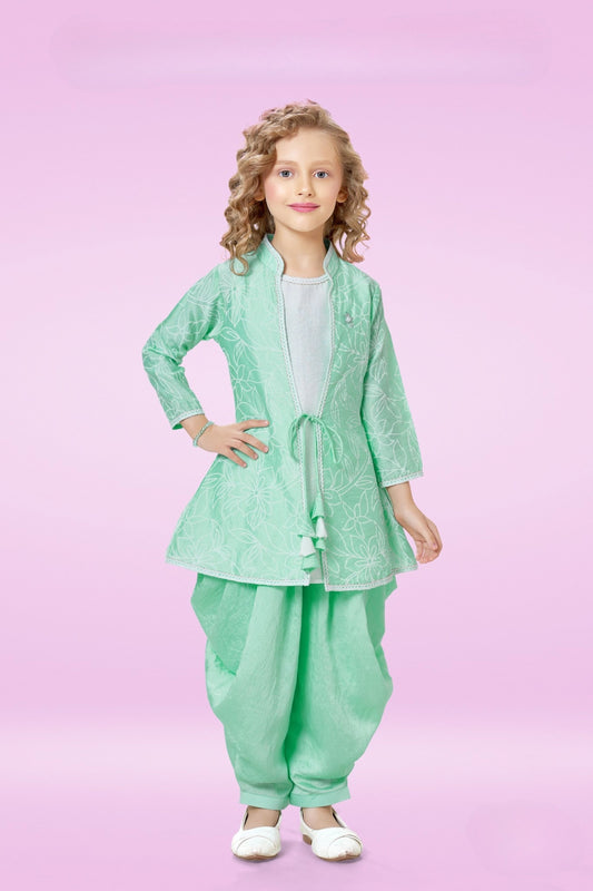 Mint Green - Ethnic Embroidered Dhoti Set