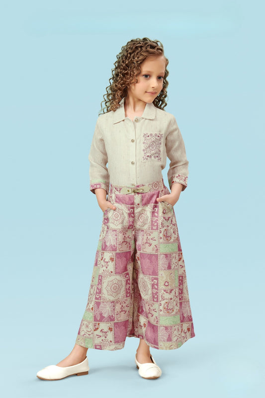 Onion pink- IndoWestern Shirt & Palazzo Set