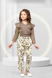 Mocha Brown -Textured Top & Leafy Trousers Set