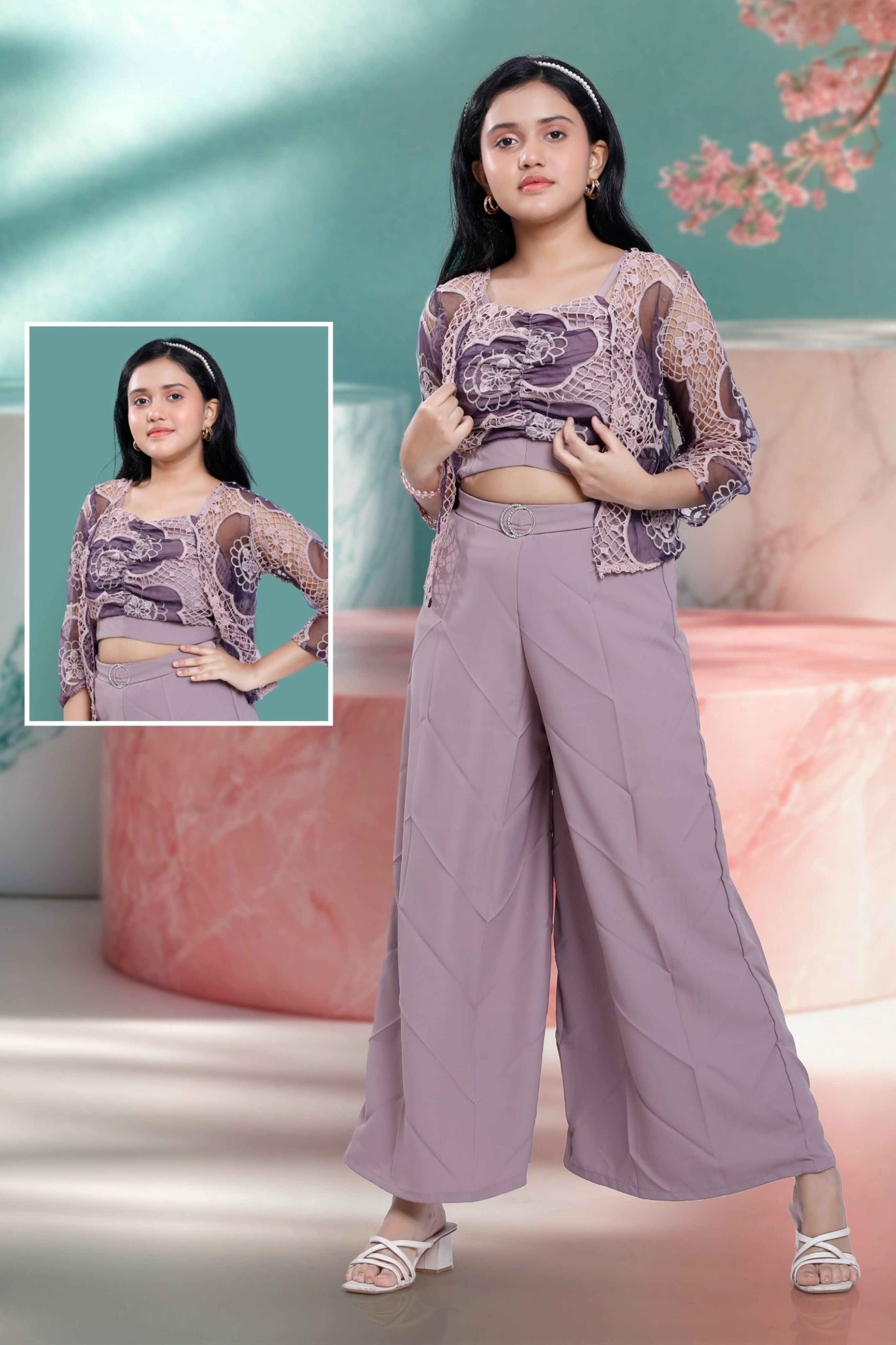 Purple -Amara Net Detail Coord Set