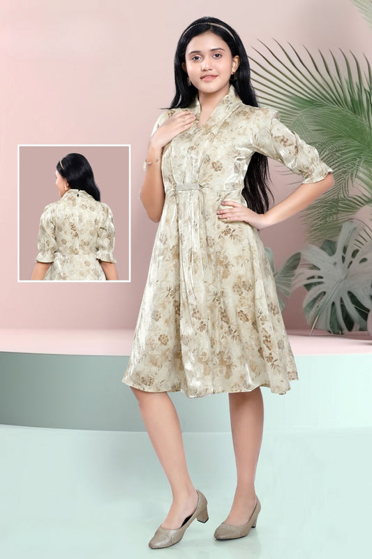 Hazel Brown - Soft Golden Beige Floral One Piece