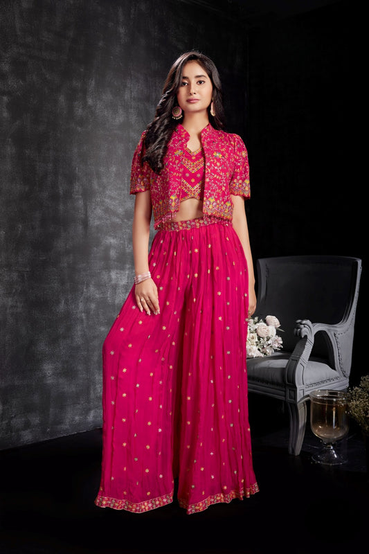 Rani Pink -Gulzar Embroidered Palazzo Set