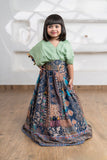 Mint Green - Royal Indigo Print Lehenga Set