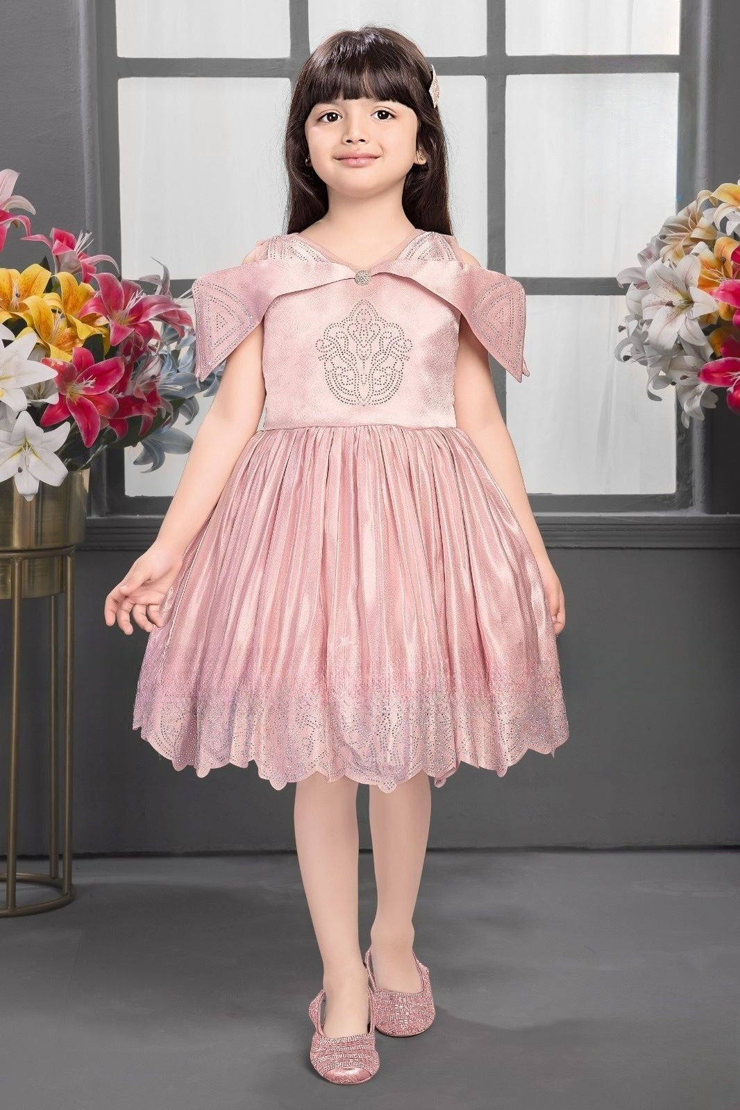 Rose Pink-Arya Royal Cape Short Frock