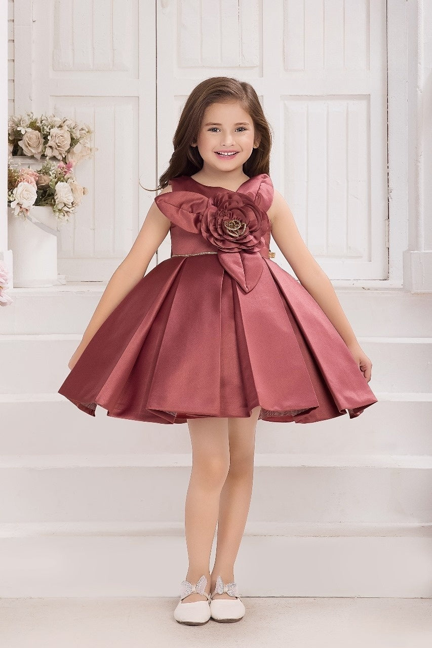Carrot red-Rosette Radiance Party Short Frock
